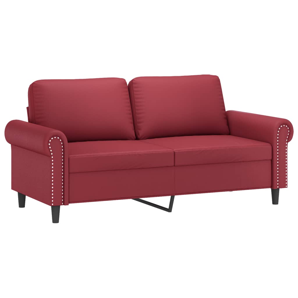 3 pcs conjunto sofás c/ almofadões couro artif. vermelho tinto