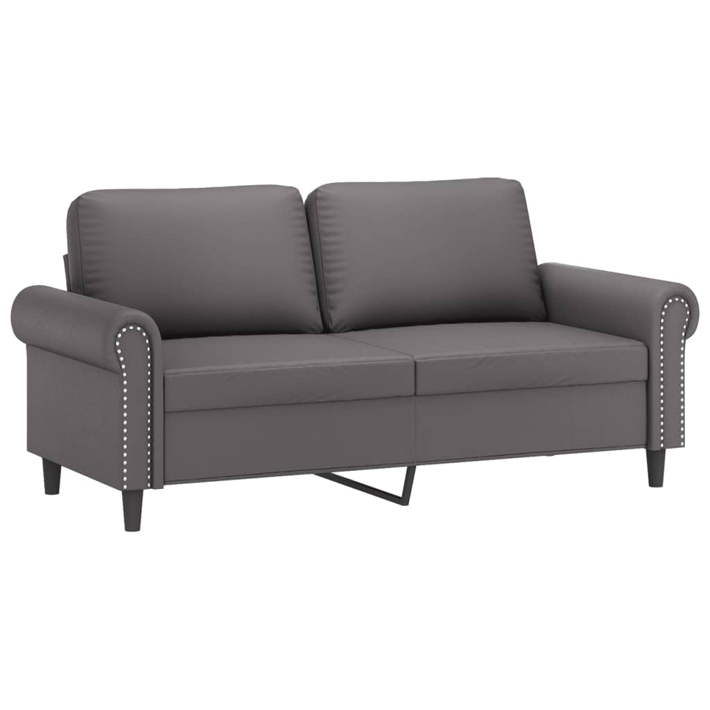 2 pcs conjunto de sofás com almofadas couro artificial cinzento