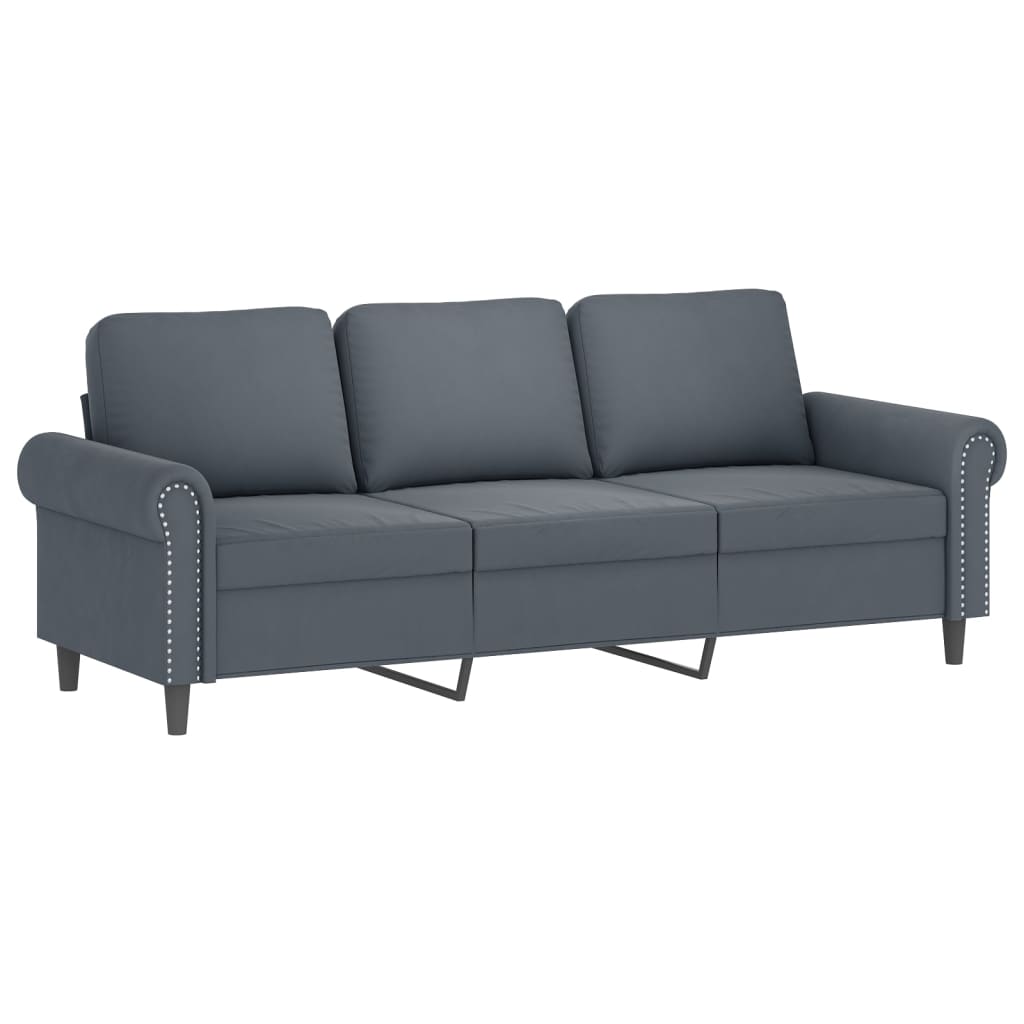 3 pcs conjunto de sofás com almofadões veludo cinzento-escuro