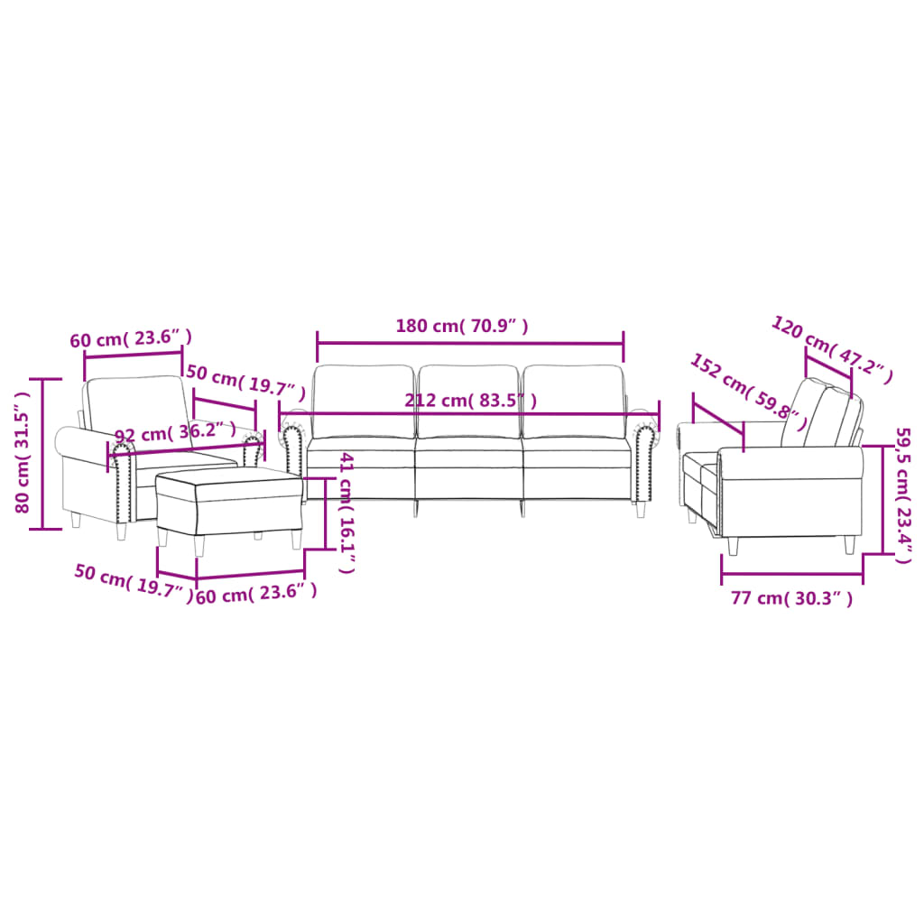 4 pcs conjunto de sofás com almofadões veludo cinzento-escuro