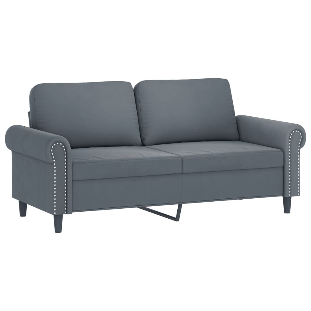 2 pcs conjunto de sofás com almofadões veludo cinzento-escuro