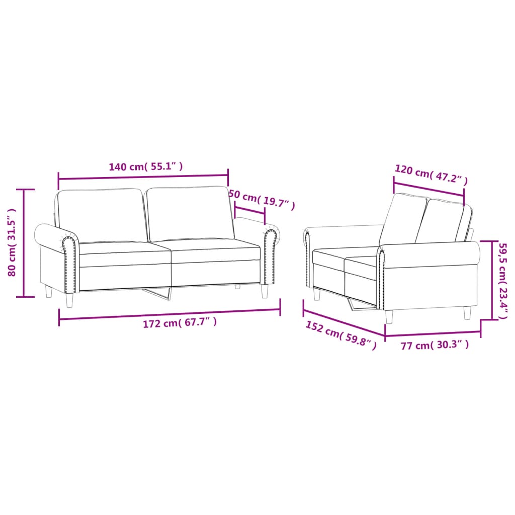 2 pcs conjunto de sofás com almofadões veludo castanho