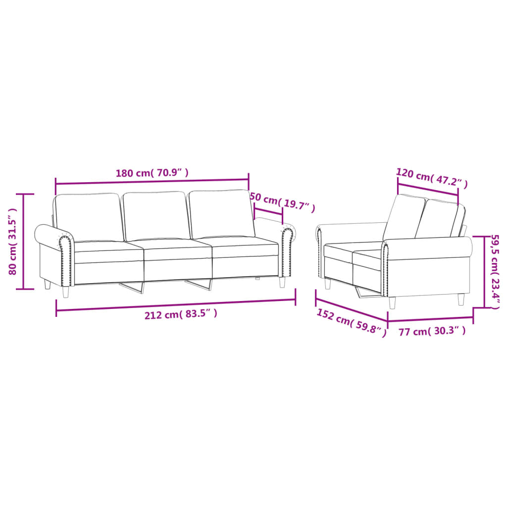 2 pcs conjunto de sofás com almofadões veludo preto