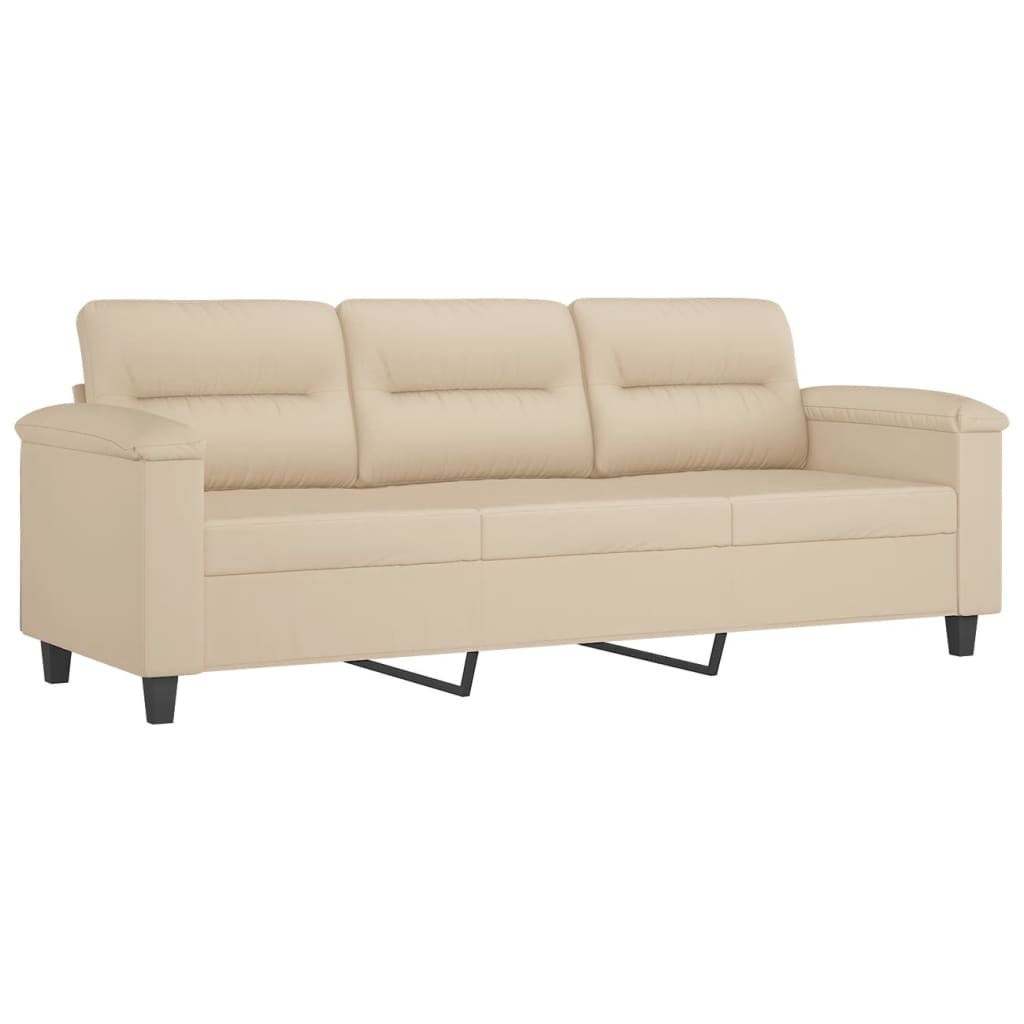 3 pcs sofa set with cushions cream colored microfiber fabric