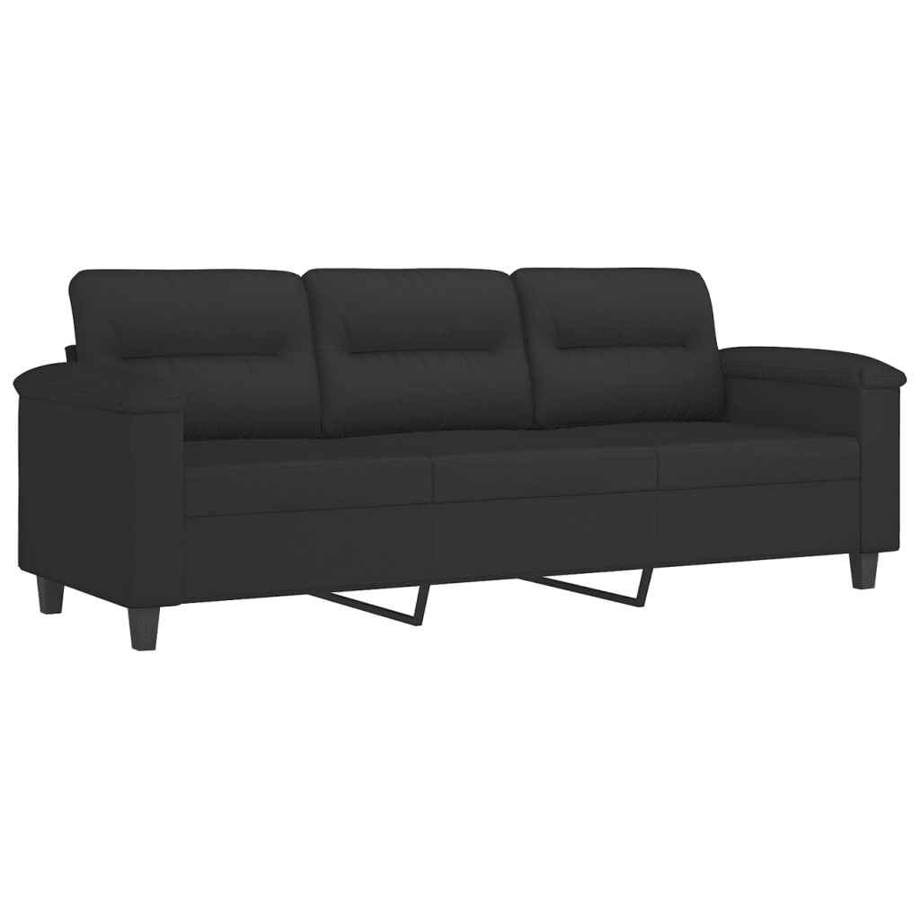 3 pcs conjunto sofás c/ almofadas tecido de microfibra preto