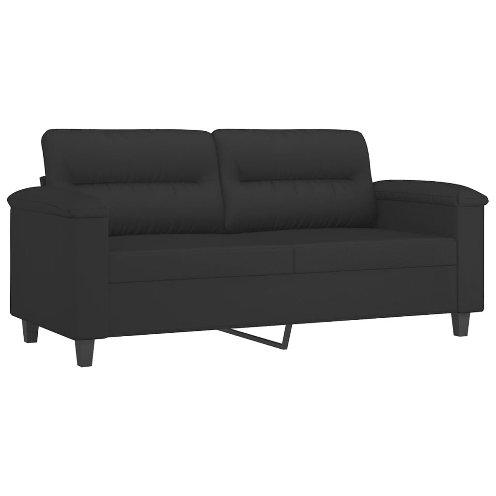 2 pcs conj. sofás c/ almofadões tecido de microfibra preto