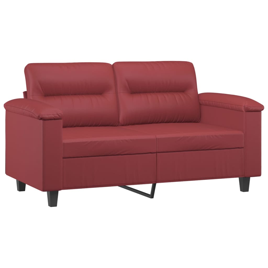 2 pcs conjunto sofás c/ almofadões couro artif. vermelho tinto