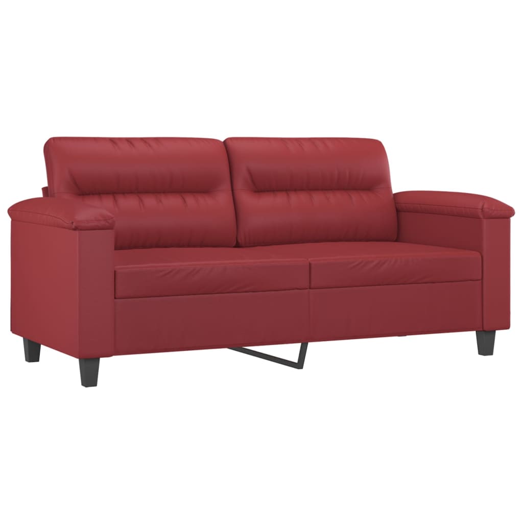 2 pcs conjunto sofás c/ almofadões couro artif. vermelho tinto