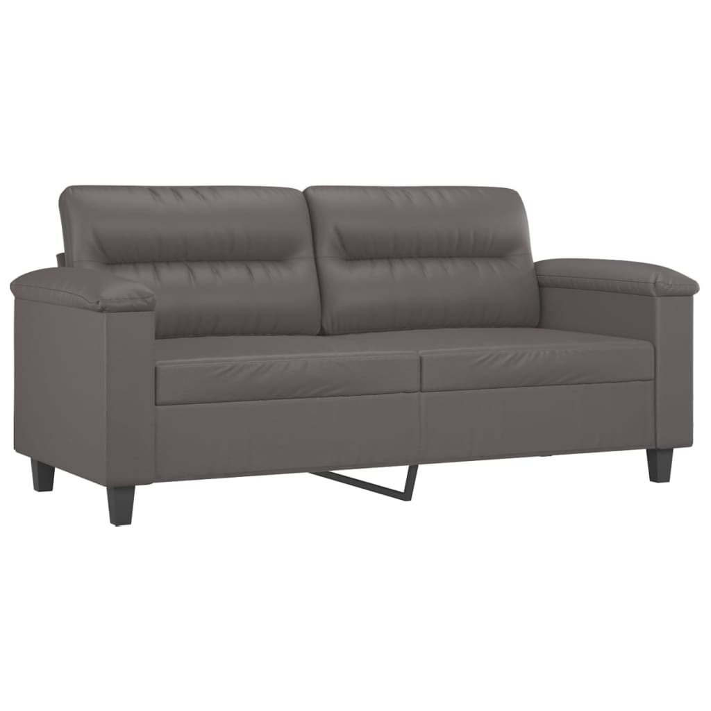 2 pcs conjunto de sofás com almofadas couro artificial cinzento