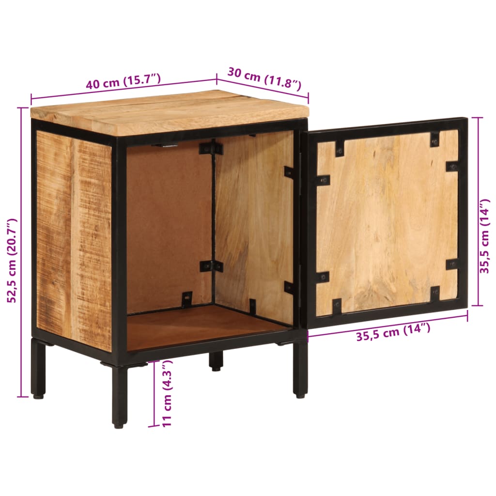 Bedside table 40x30x52.5 cm solid rough mango wood