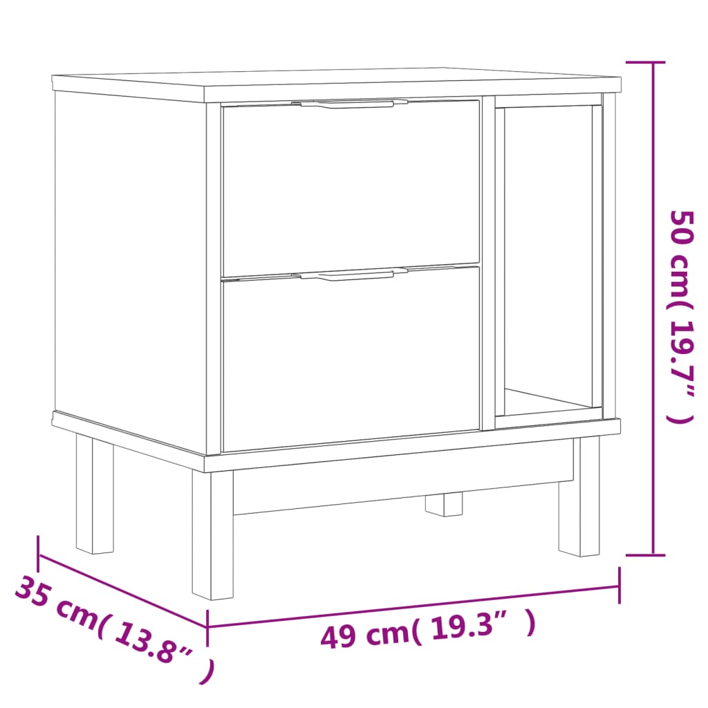 FLAM bedside table 49x35x50 cm solid pine wood