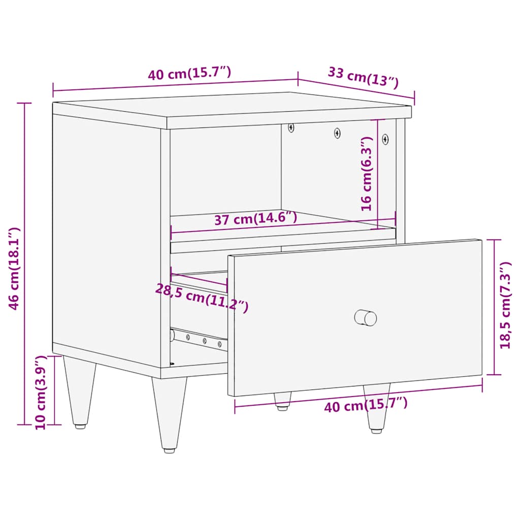 Bedside tables 2 pcs 40x33x46 cm solid mango wood