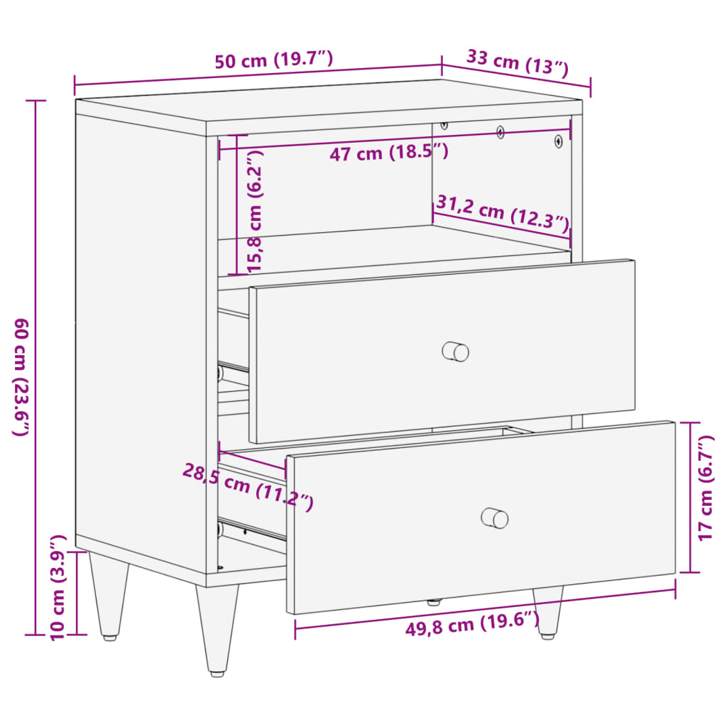 Bedside table 50x33x60 cm solid mango wood