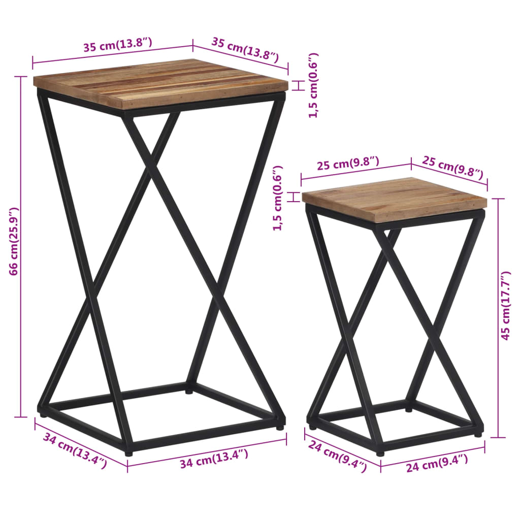 Side tables 2 pcs solid reclaimed teak wood