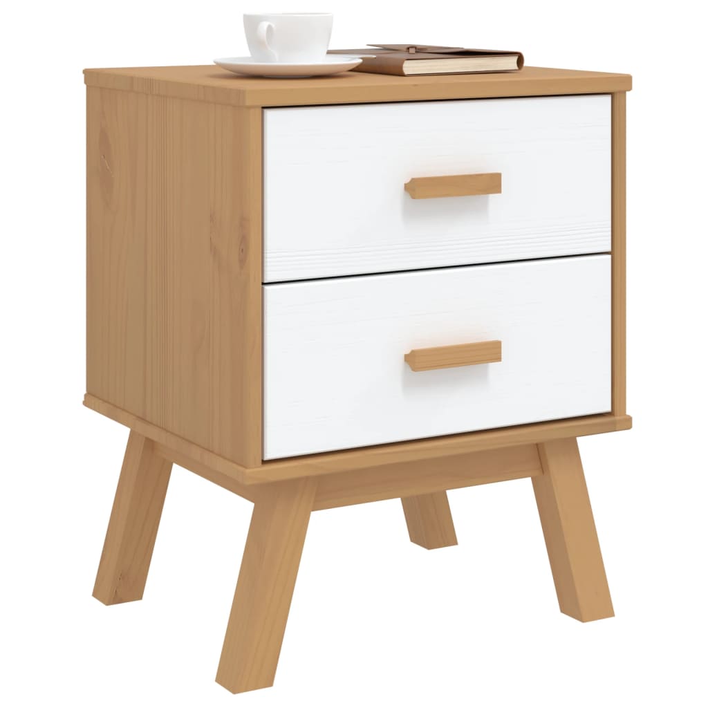 OLDEN bedside table in solid pine wood, white/brown