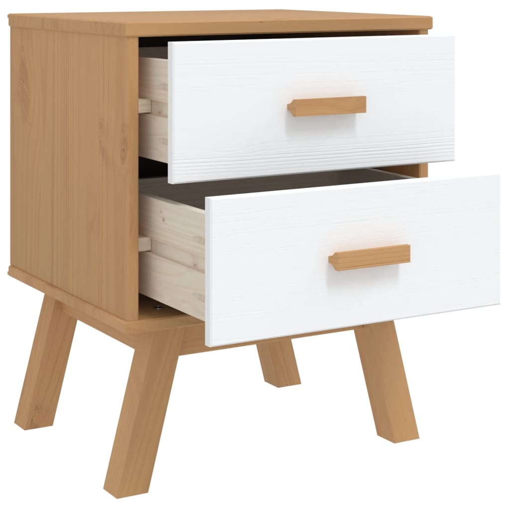 OLDEN bedside table in solid pine wood, white/brown
