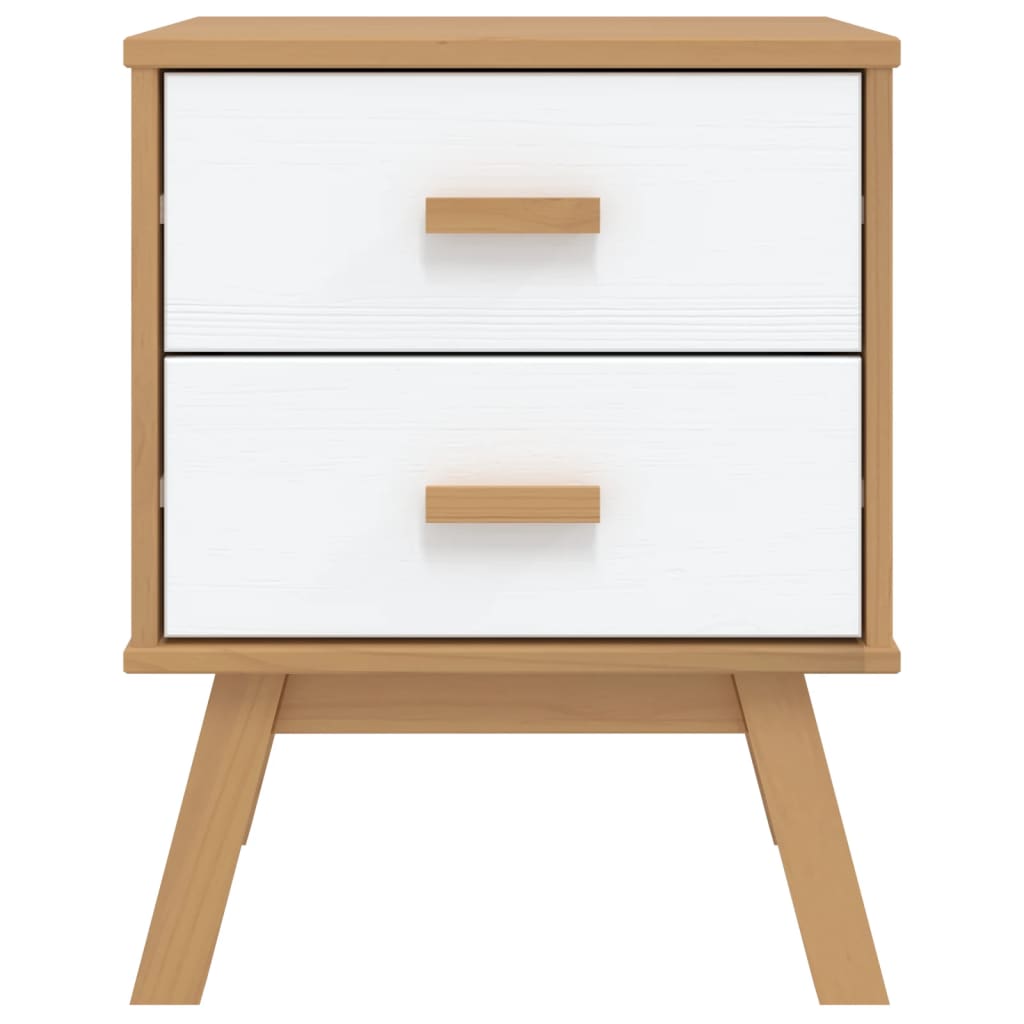 OLDEN bedside table in solid pine wood, white/brown