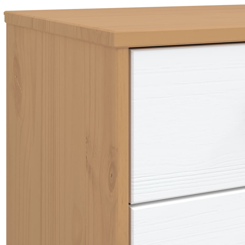 OLDEN bedside table in solid pine wood, white/brown