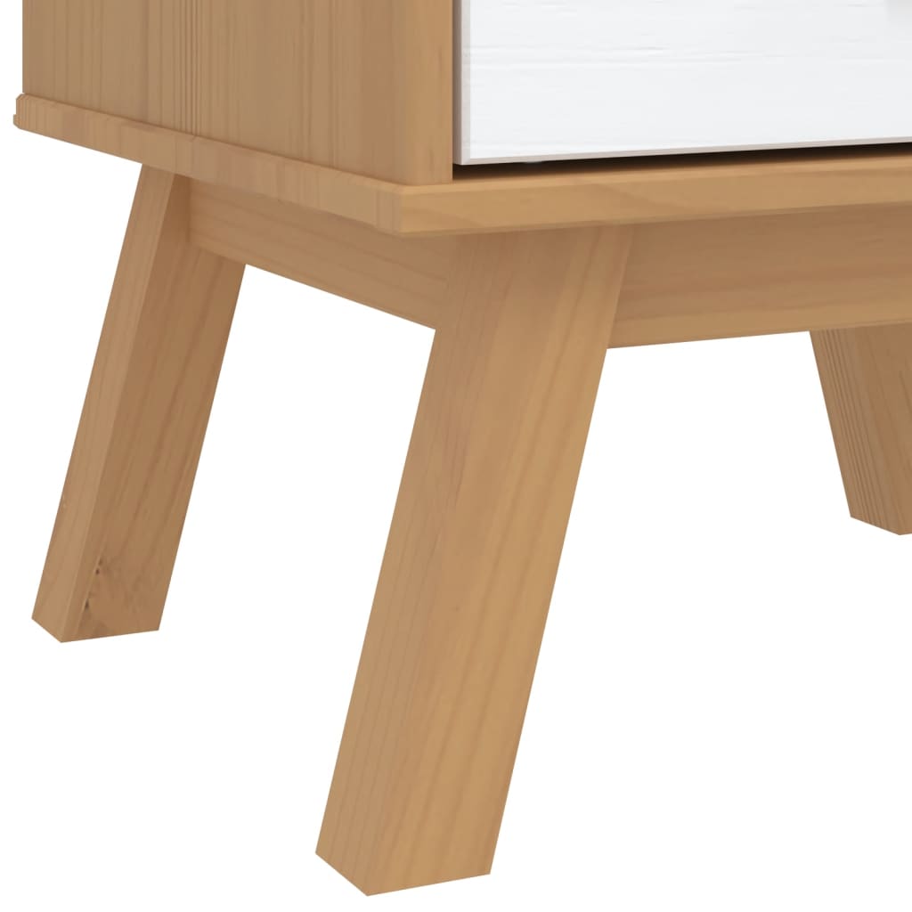 OLDEN bedside table in solid pine wood, white/brown