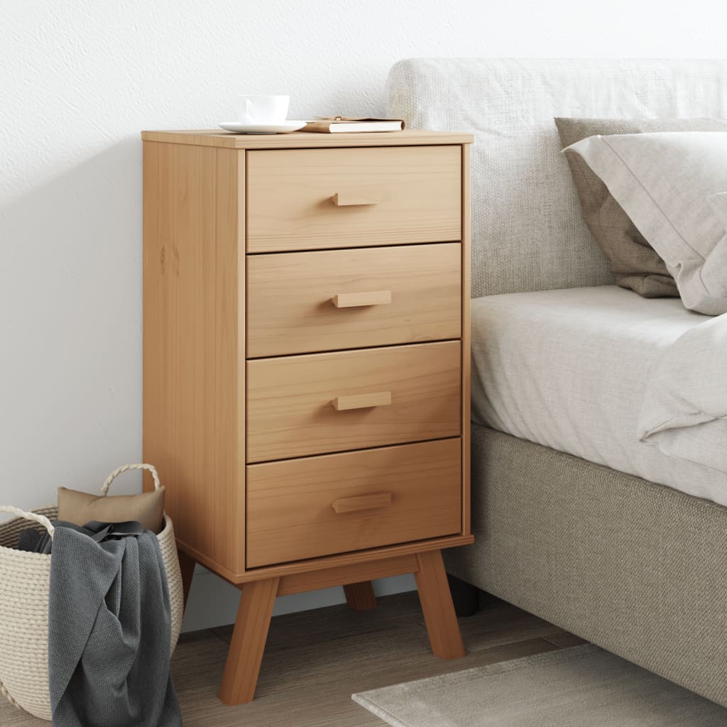 OLDEN bedside table in solid pine wood, brown