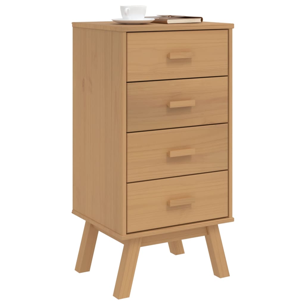 OLDEN bedside table in solid pine wood, brown