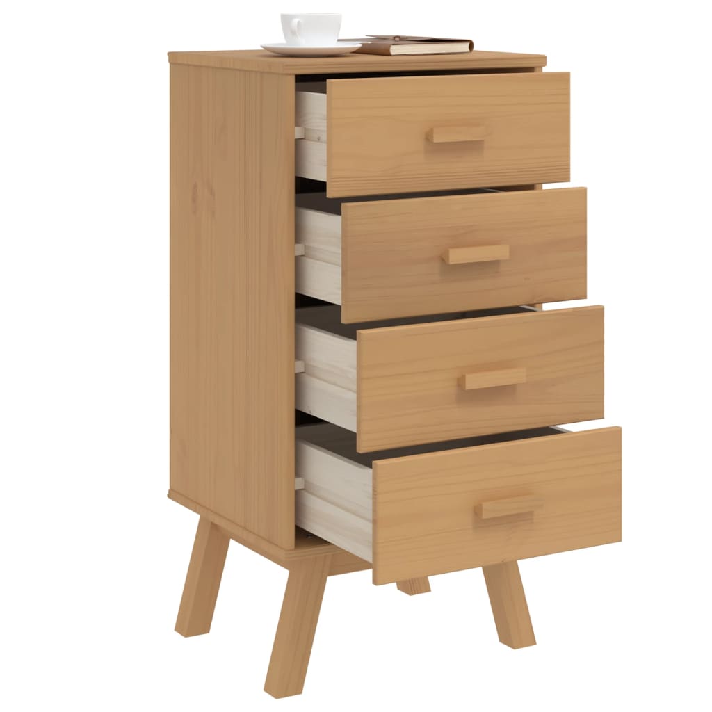 OLDEN bedside table in solid pine wood, brown