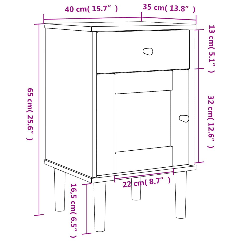 SENJA bedside table 40x35x65 cm solid pine white