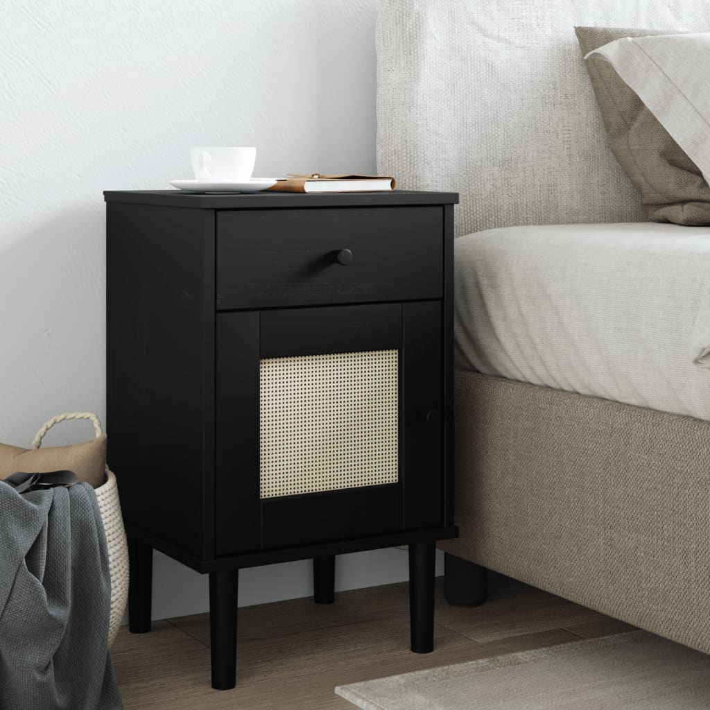 SENJA bedside table 40x35x65 cm solid pine black