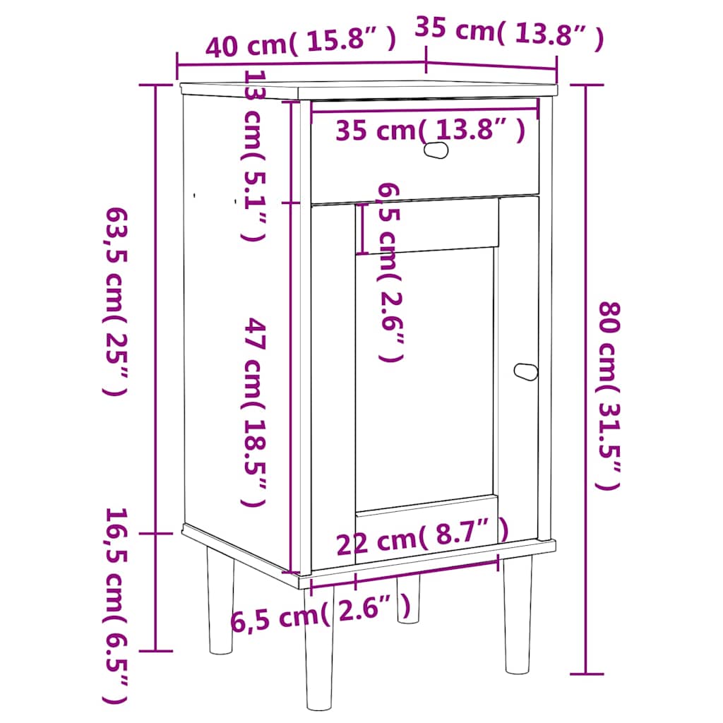 SENJA bedside table 40x35x80 cm solid pine brown