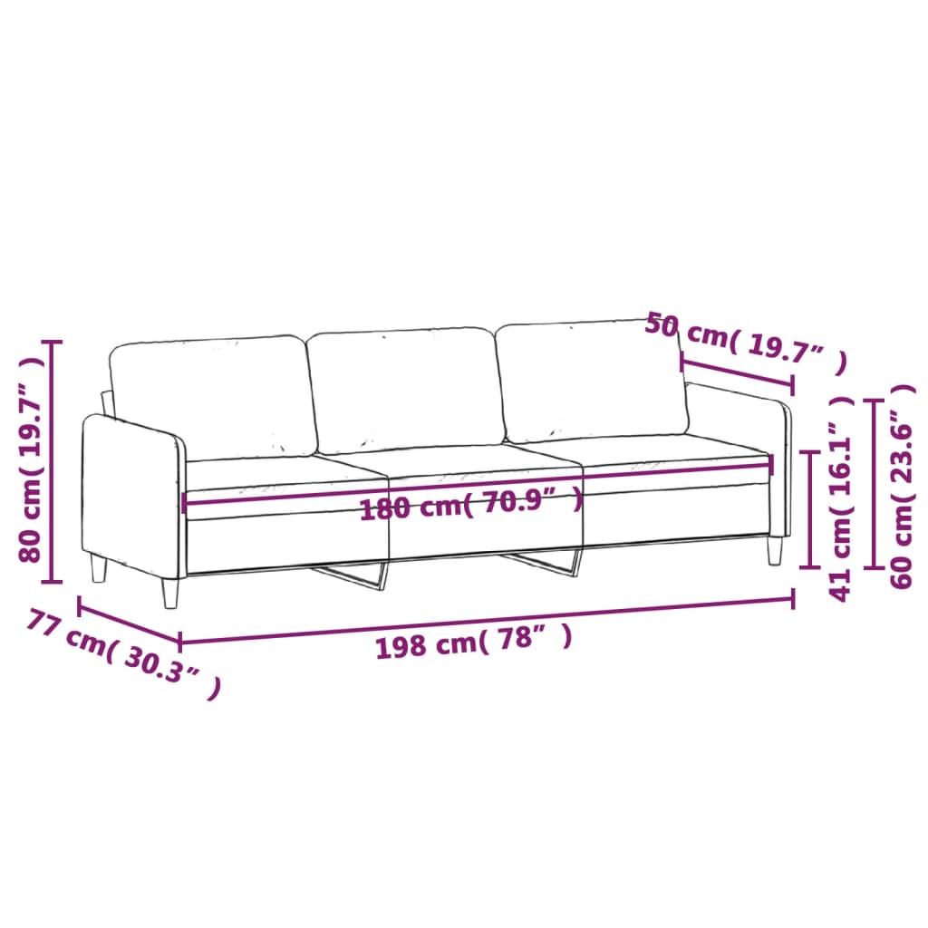 3-seater sofa in 180 cm grey-brown fabric