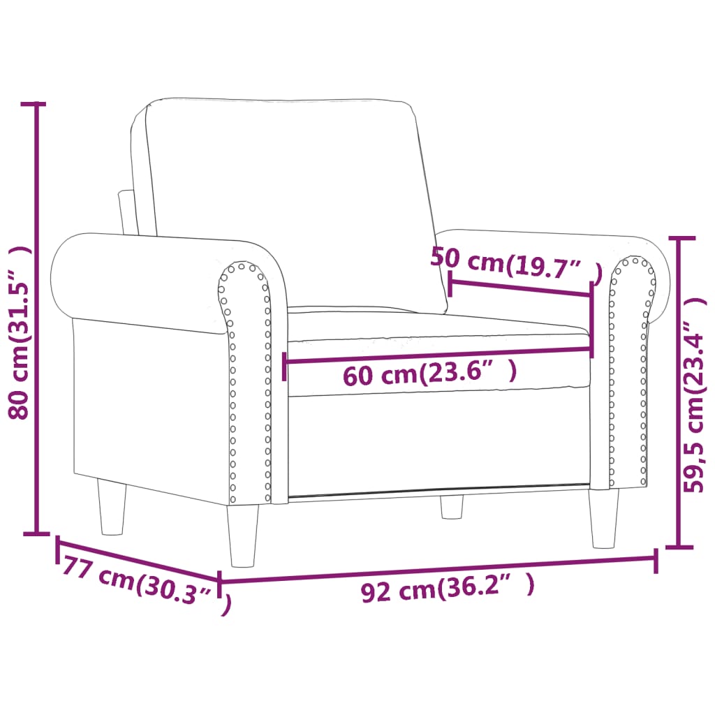 60 cm black artificial leather armchair