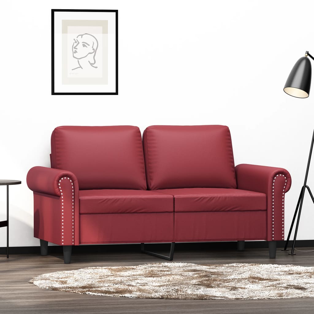 2-seater sofa 120 cm red faux leather