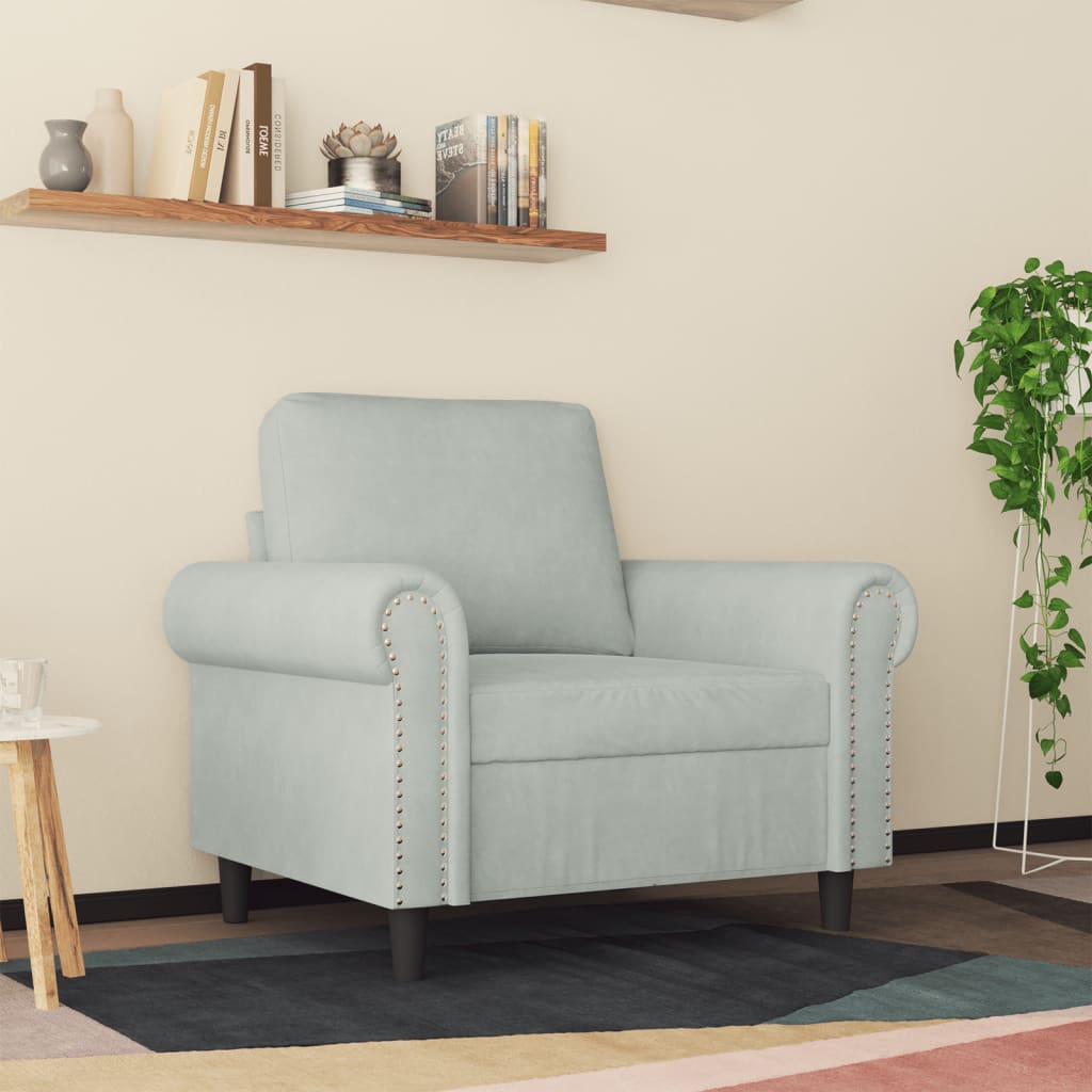 60 cm light grey velvet armchair