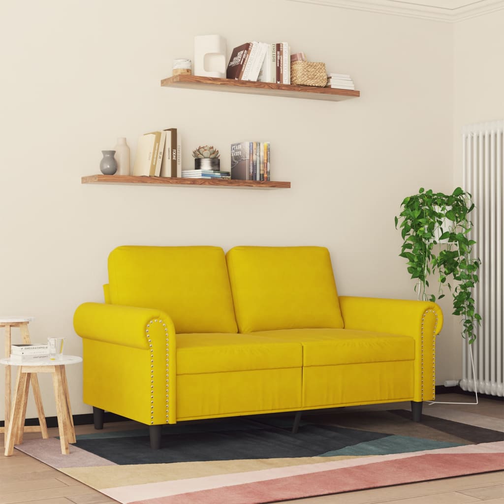 2-seater velvet sofa 120 cm yellow