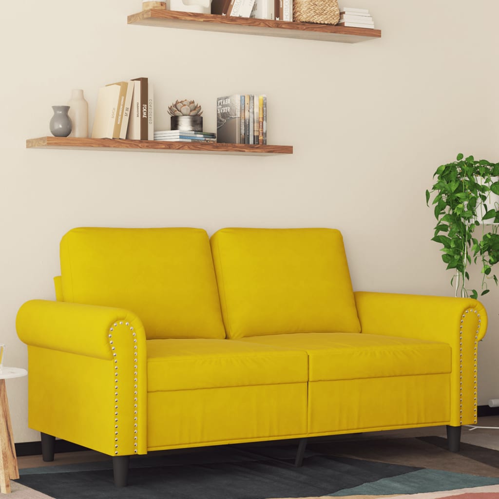 2-seater velvet sofa 120 cm yellow