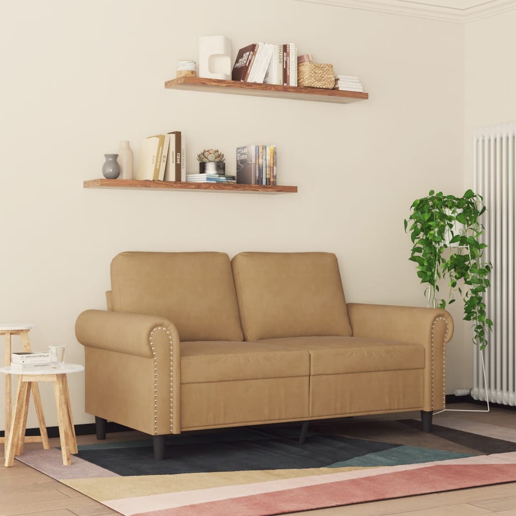 2-seater velvet sofa 120 cm brown