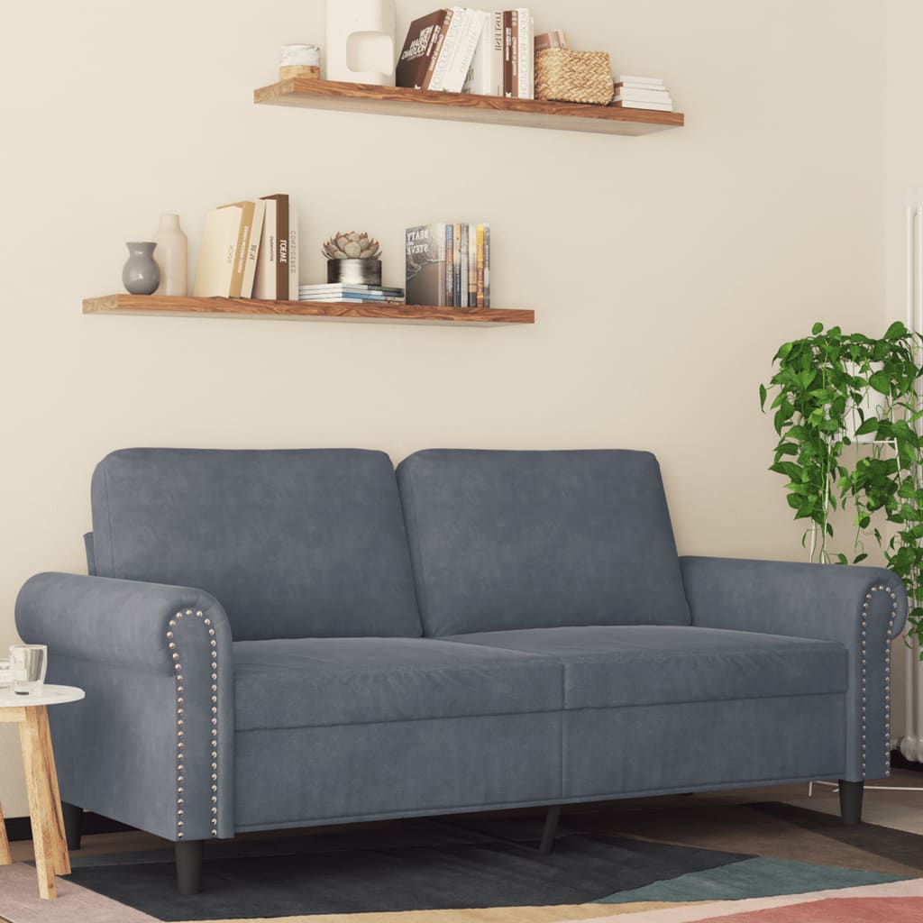 Sofá de 2 lugares 140 cm veludo cinza-escuro