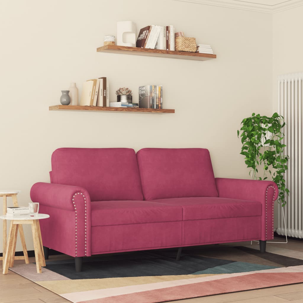 2-seater velvet sofa 140 cm red