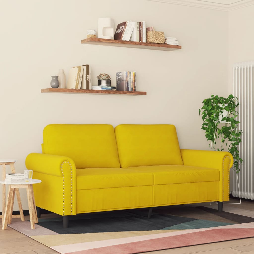 2-seater velvet sofa 140 cm yellow