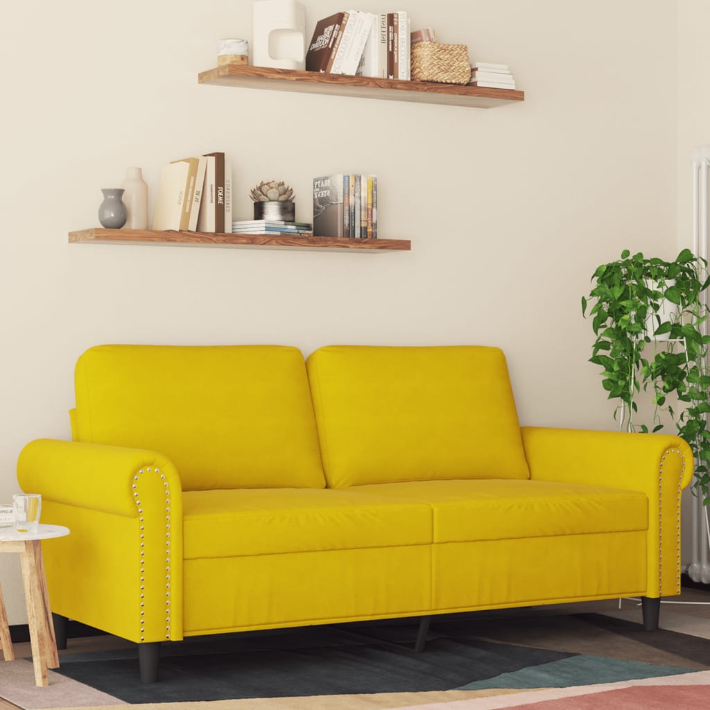 2-seater velvet sofa 140 cm yellow