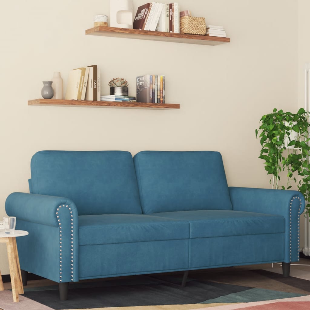 2-seater velvet sofa 140 cm blue