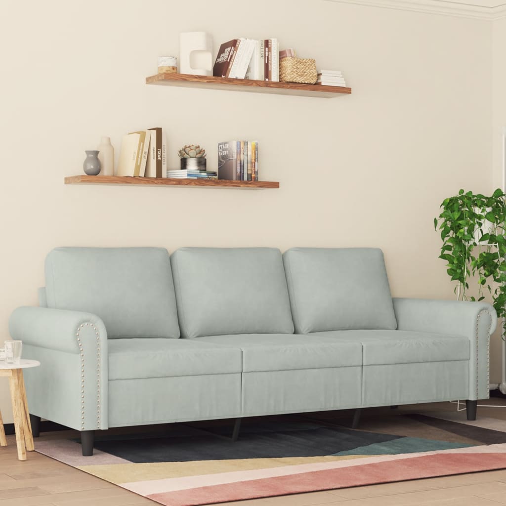 3-seater sofa 180 cm light grey velvet