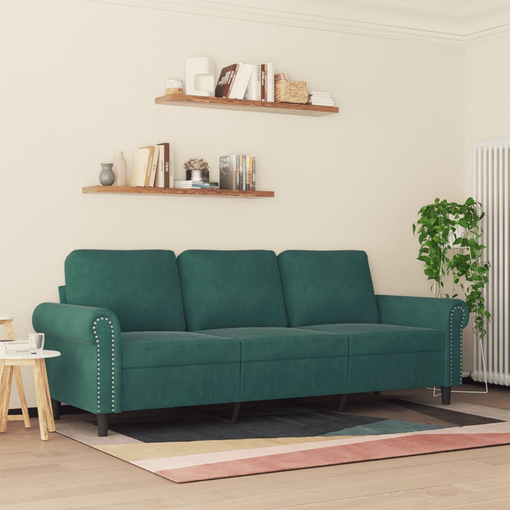 3-seater sofa 180 cm dark green velvet