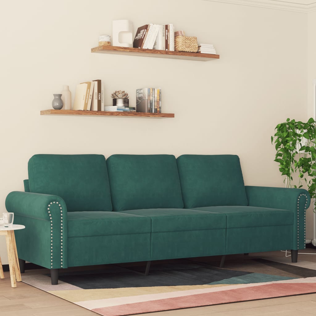 3-seater sofa 180 cm dark green velvet