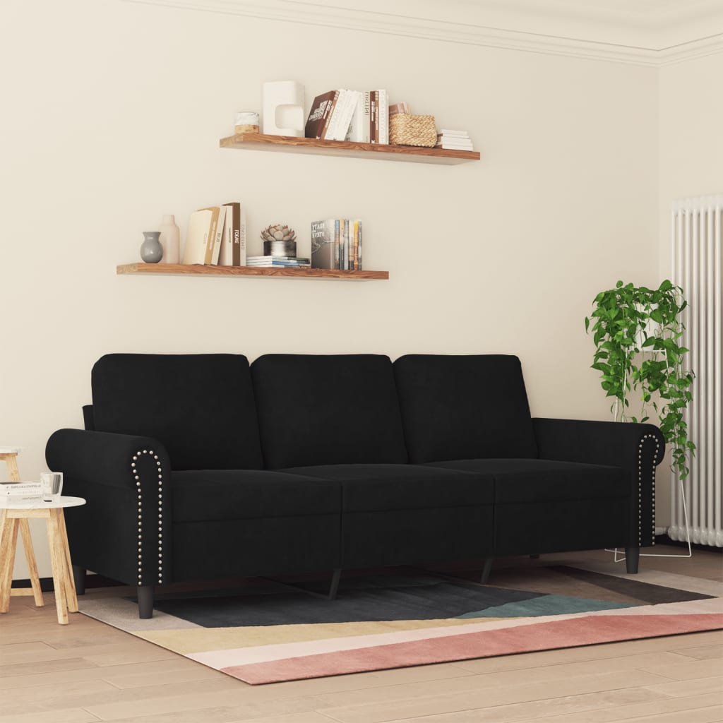 3-seater sofa 180 cm black velvet