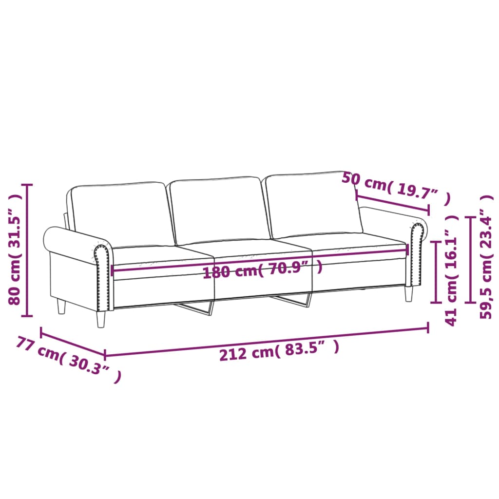 3-seater sofa 180 cm black velvet