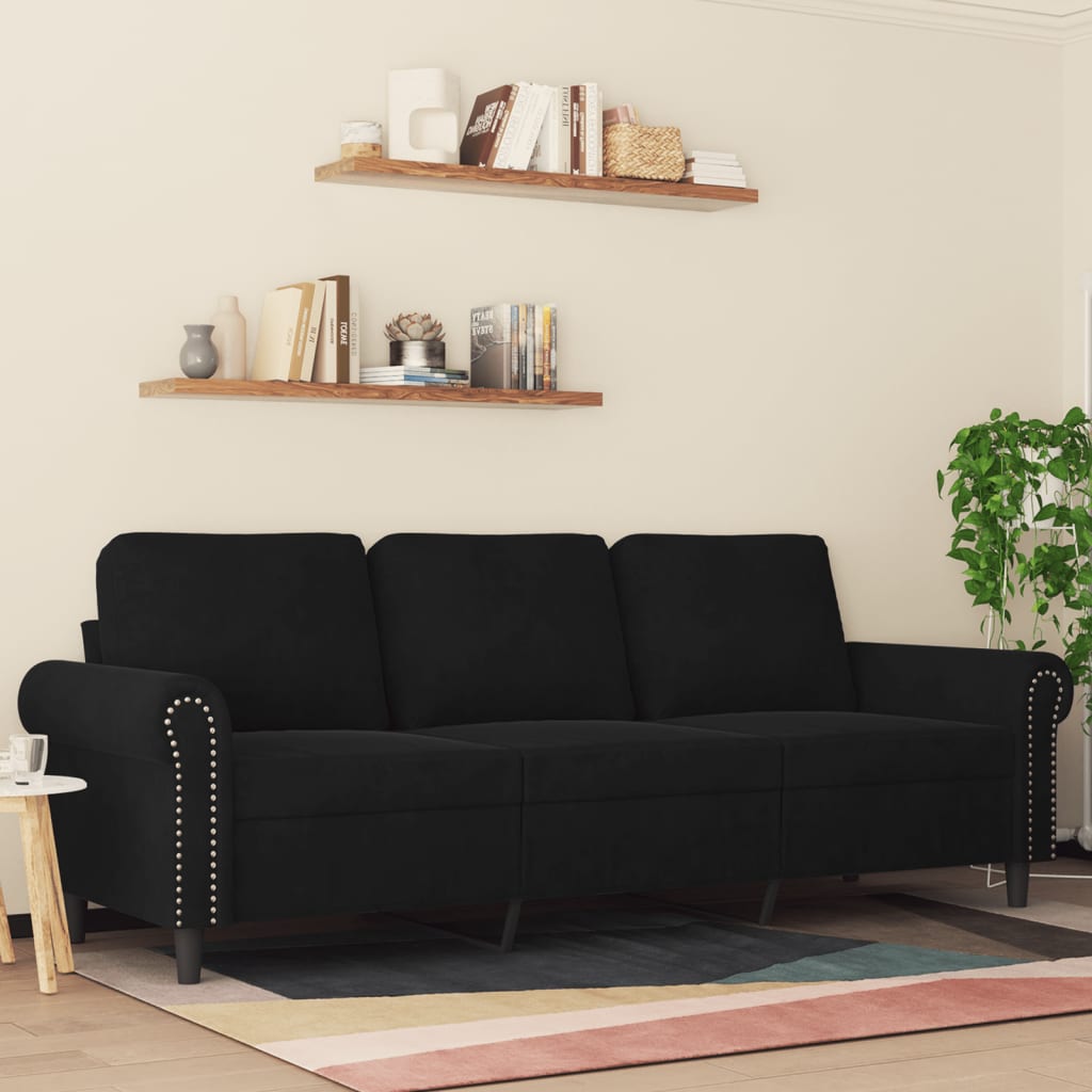 3-seater sofa 180 cm black velvet