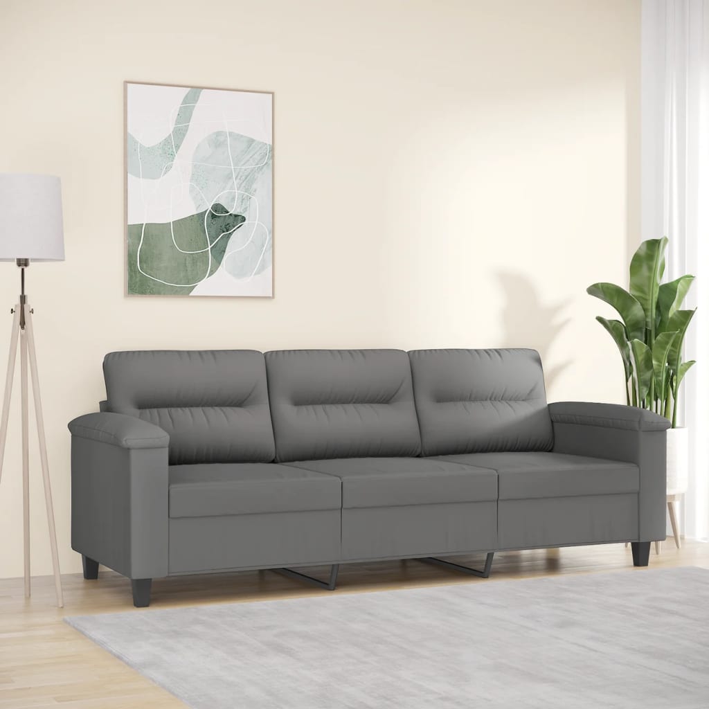 3-seater sofa 180 cm dark grey microfibre fabric