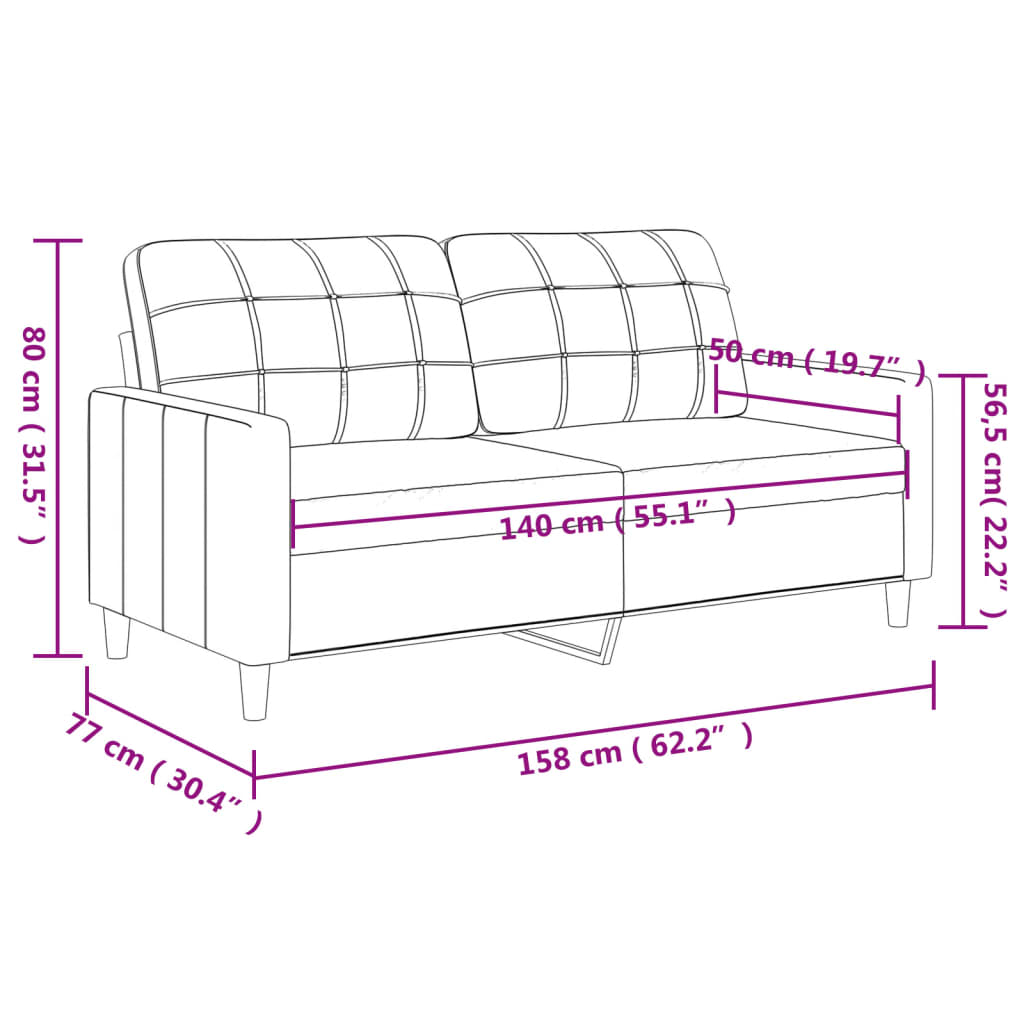 2-seater sofa 140 cm in cappuccino-colored faux leather