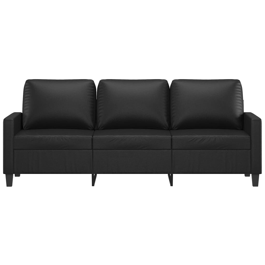 Sofá de 3 lugares 180 cm couro artificial preto